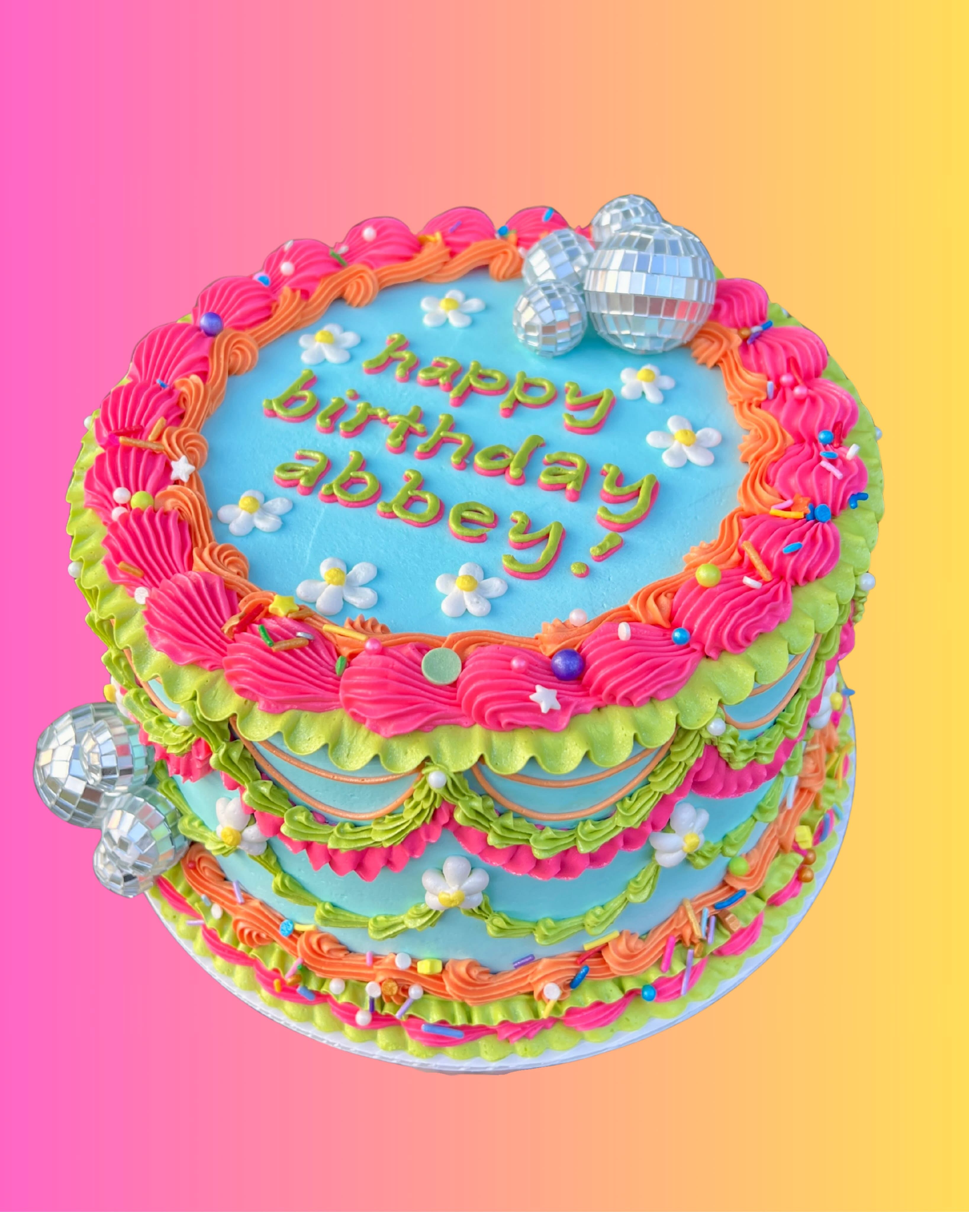 Bright disco birthday cake
